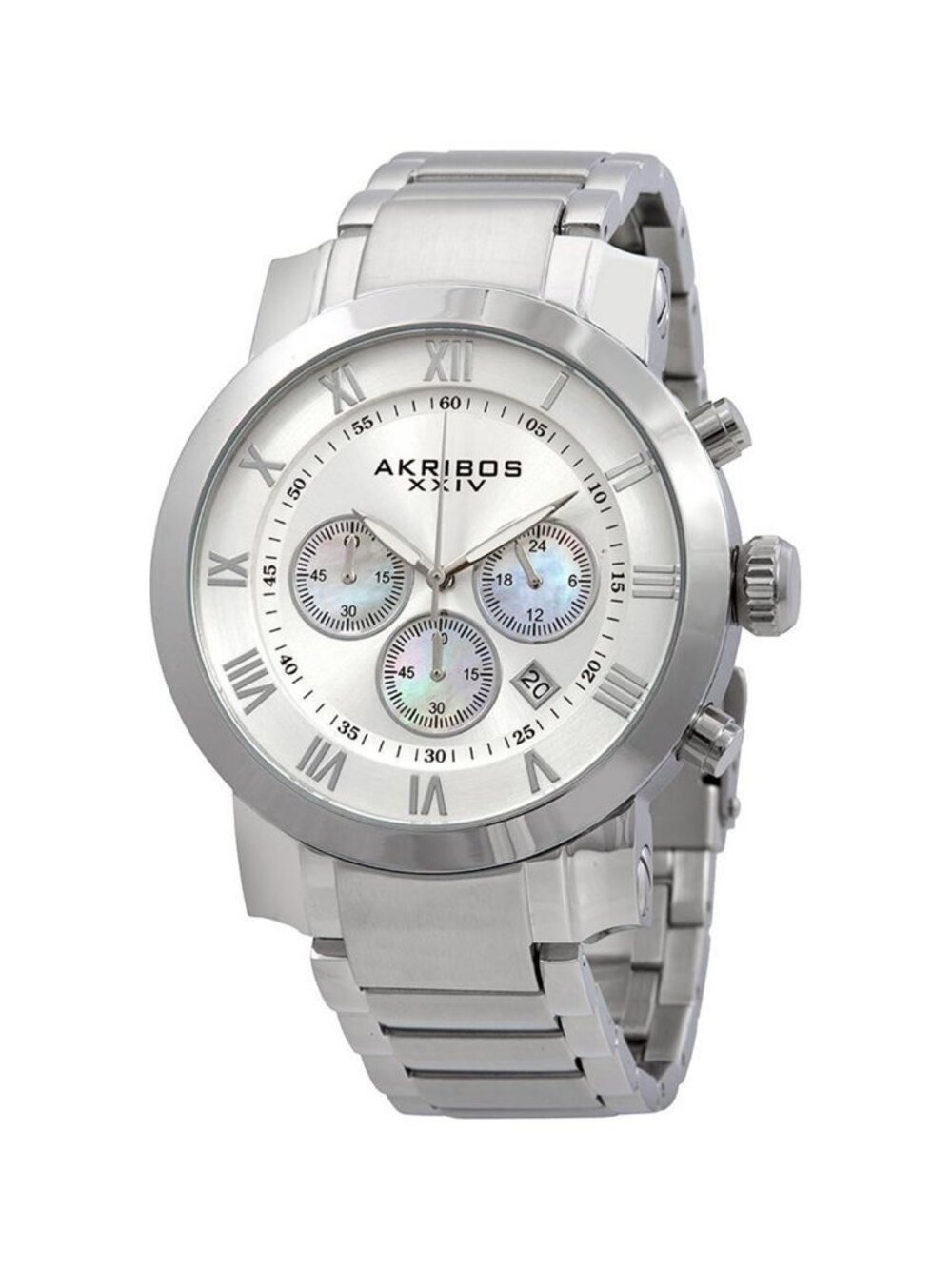 NWT Akribos XXIV Akribos Grandiose Chronograph Silver Dial Stainless Steel Men's